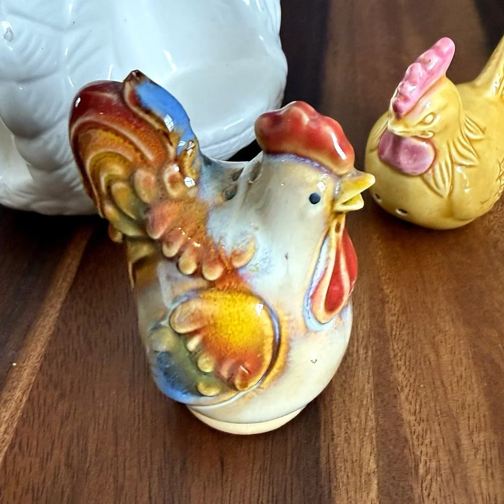 Vintage‎ Rooster Napkin Holder Salt Pepper Set Chicken Japan Farmhouse Davar